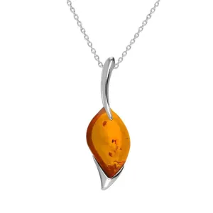Sterling Silver Amber Marquise Wave Top Necklace