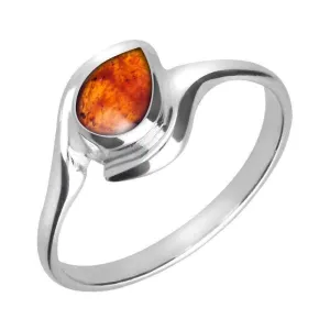 Sterling Silver Amber Offset Pear Ring