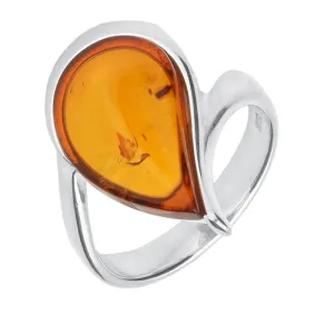 Sterling Silver Amber Pear Twist Ring