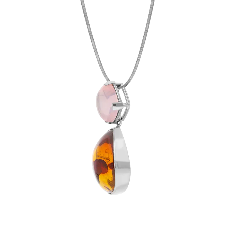Sterling Silver Amber Rose Quartz Flexible Choker Necklace D