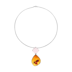Sterling Silver Amber Rose Quartz Flexible Choker Necklace D