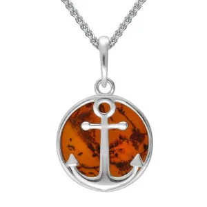 Sterling Silver Amber Round Anchor Necklace