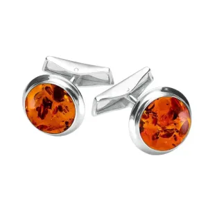 Sterling Silver Amber Round Domed Cufflinks D