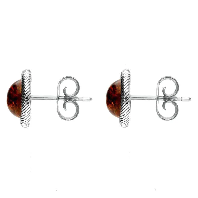 Sterling Silver Amber Round Rope Framed Stud Earrings