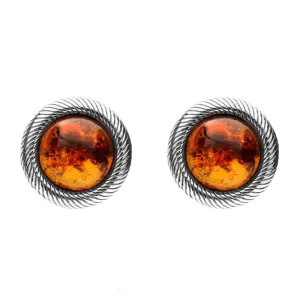 Sterling Silver Amber Round Rope Framed Stud Earrings
