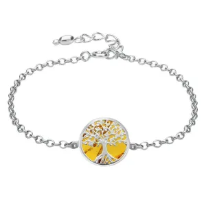 Sterling Silver Amber Round Tree of Life Chain Bracelet