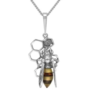 Sterling Silver Amber Small Bee Honeycomb Necklace
