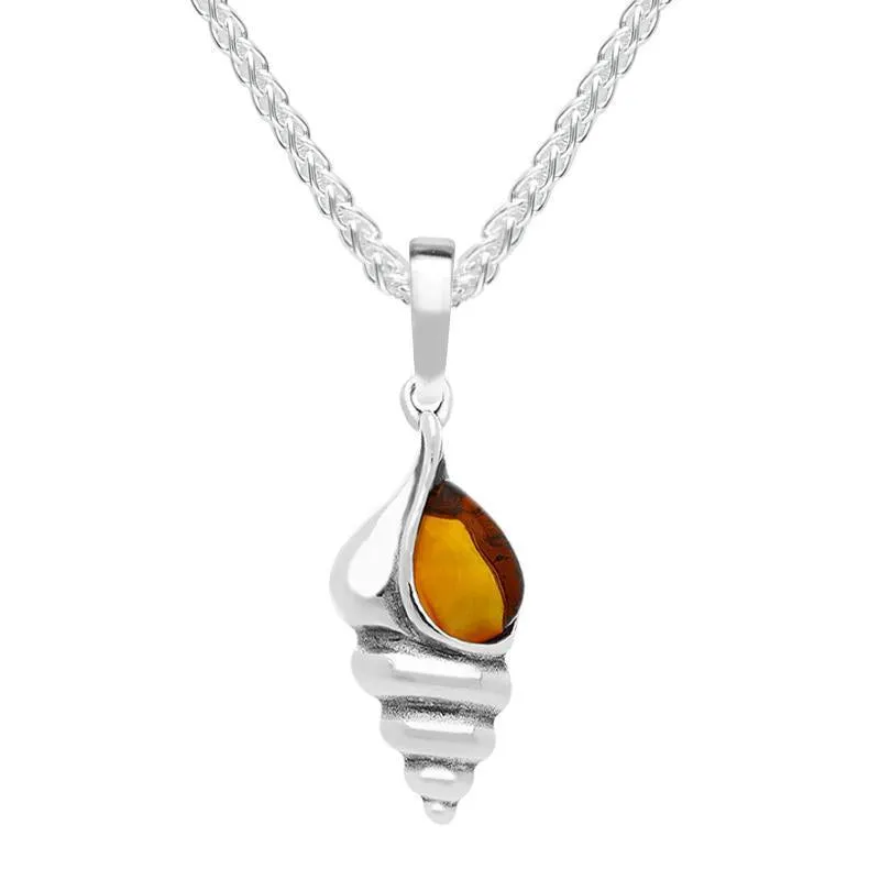 Sterling Silver Amber Small Shell Necklace