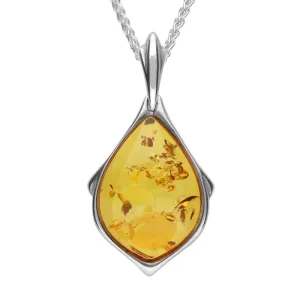 Sterling Silver Amber Teardrop Necklace