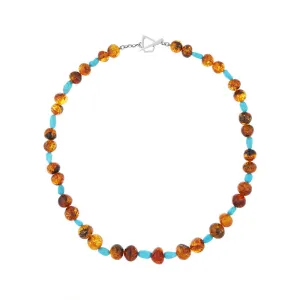 Sterling Silver Amber Turquoise Beaded Necklet