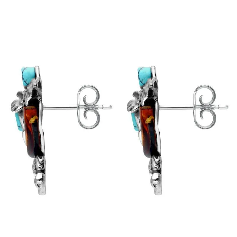 Sterling Silver Amber Turquoise Kingfisher Stud Earrings