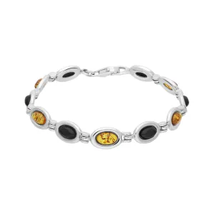 Sterling Silver Amber Whitby Jet Framed Oval Bracelet