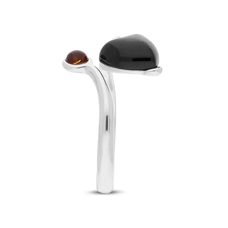 Sterling Silver Amber Whitby Jet Ring