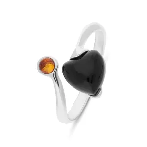 Sterling Silver Amber Whitby Jet Ring