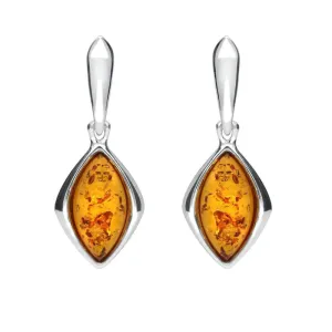 Sterling Silver Amber Wide Marquise Open Back Drop Earrings