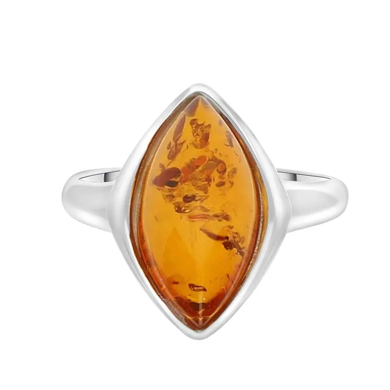 Sterling Silver Amber Wide Marquise Ring