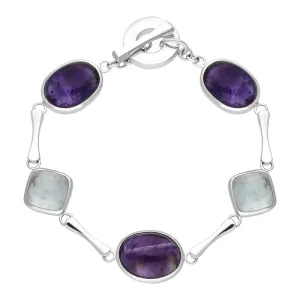 Sterling Silver Amethyst Aqua T-Bar Bracelet D