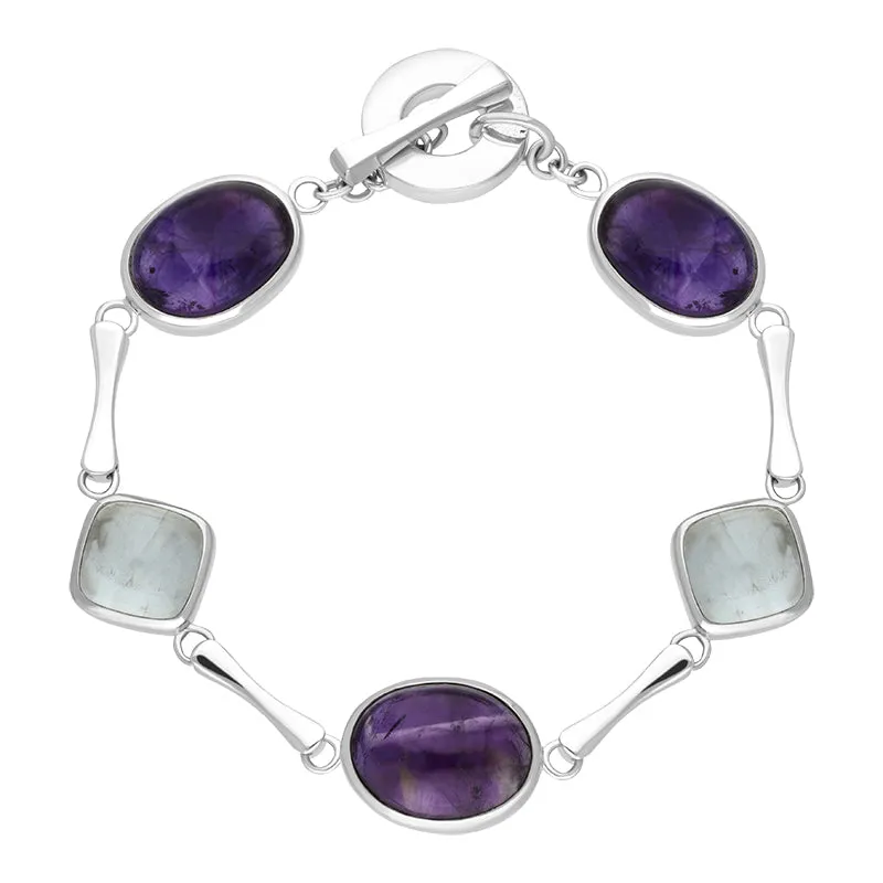Sterling Silver Amethyst Aqua T-Bar Bracelet D