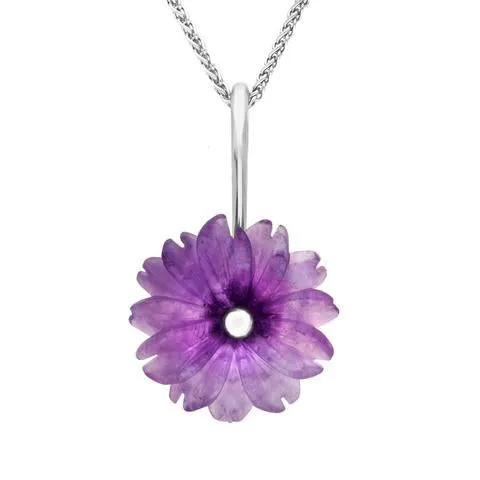 Sterling Silver Amethyst Tuberose 20mm Daisy Necklace