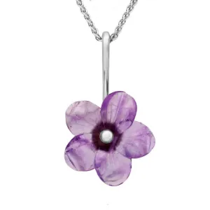 Sterling Silver Amethyst Tuberose 20mm Pansy Necklace