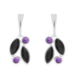 Sterling Silver Amethyst Whitby Jet Drop Stud Earrings