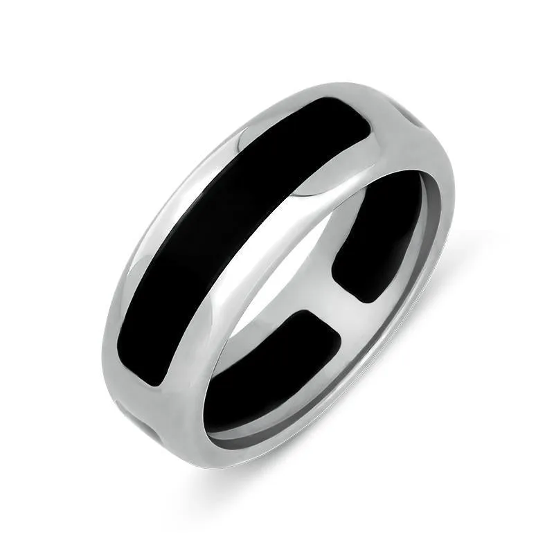 Sterling Silver and Whitby Jet 8mm Wedding Ring