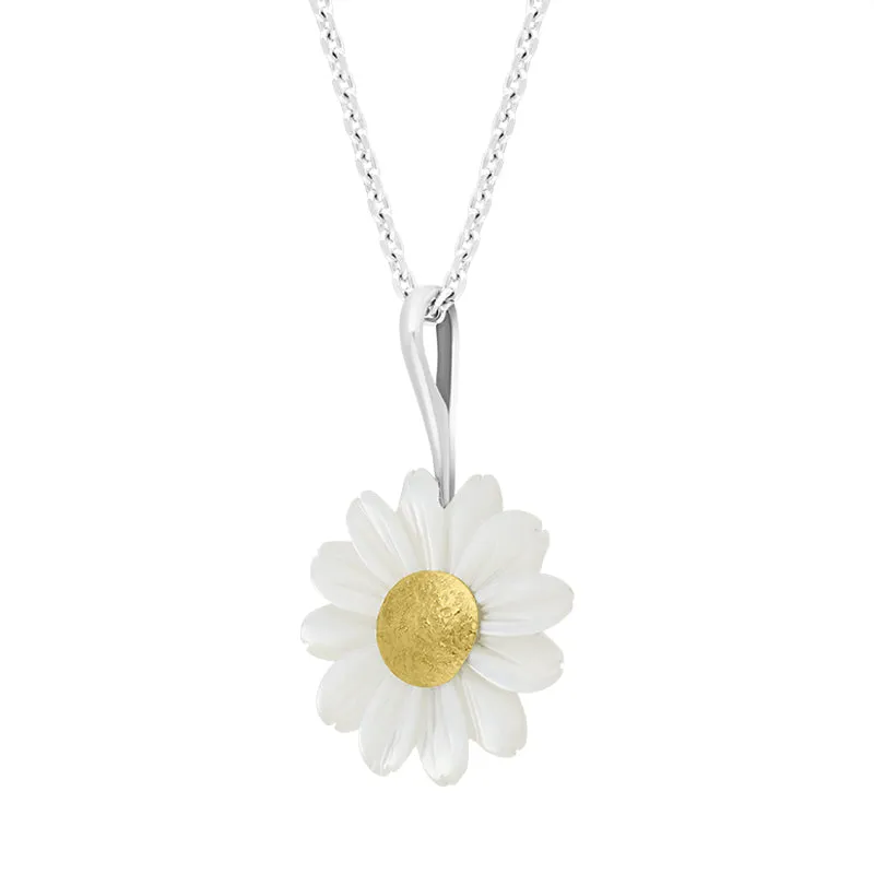 Sterling Silver and Yellow Gold White Mother Of Pearl Tuberose Daisy Necklace