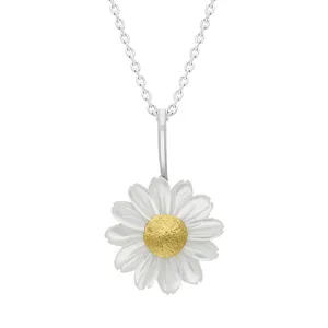 Sterling Silver and Yellow Gold White Mother Of Pearl Tuberose Daisy Necklace