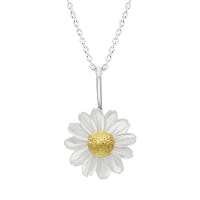 Sterling Silver and Yellow Gold White Mother Of Pearl Tuberose Daisy Necklace