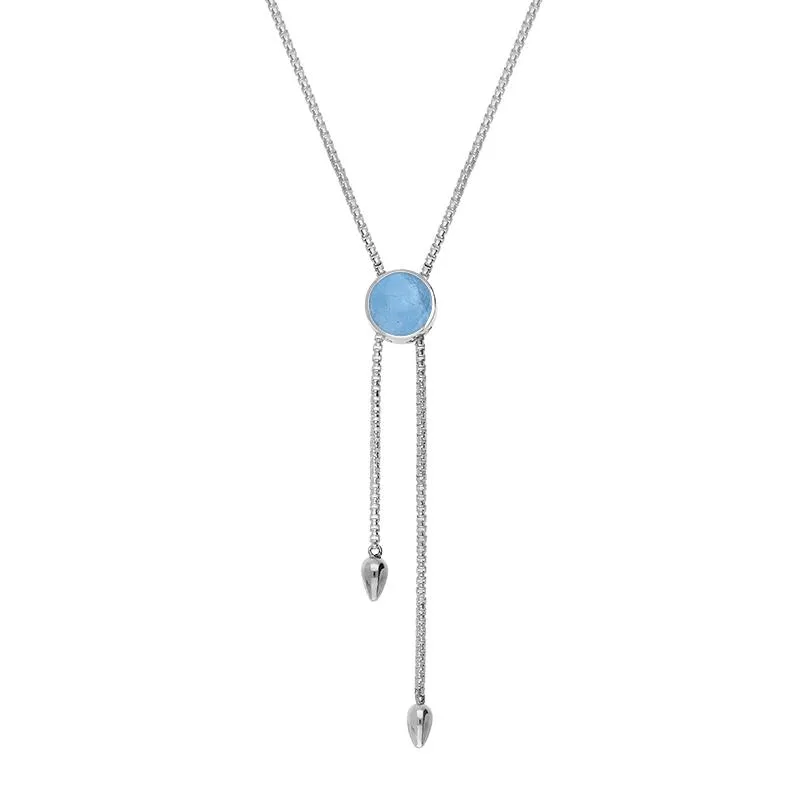 Sterling Silver Aquamarine Lineaire Round Stone Adjustable Necklace