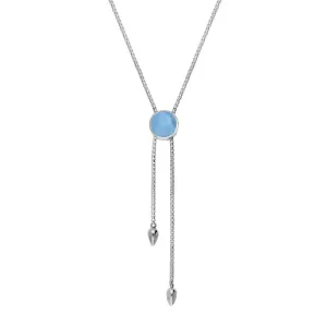 Sterling Silver Aquamarine Lineaire Round Stone Adjustable Necklace