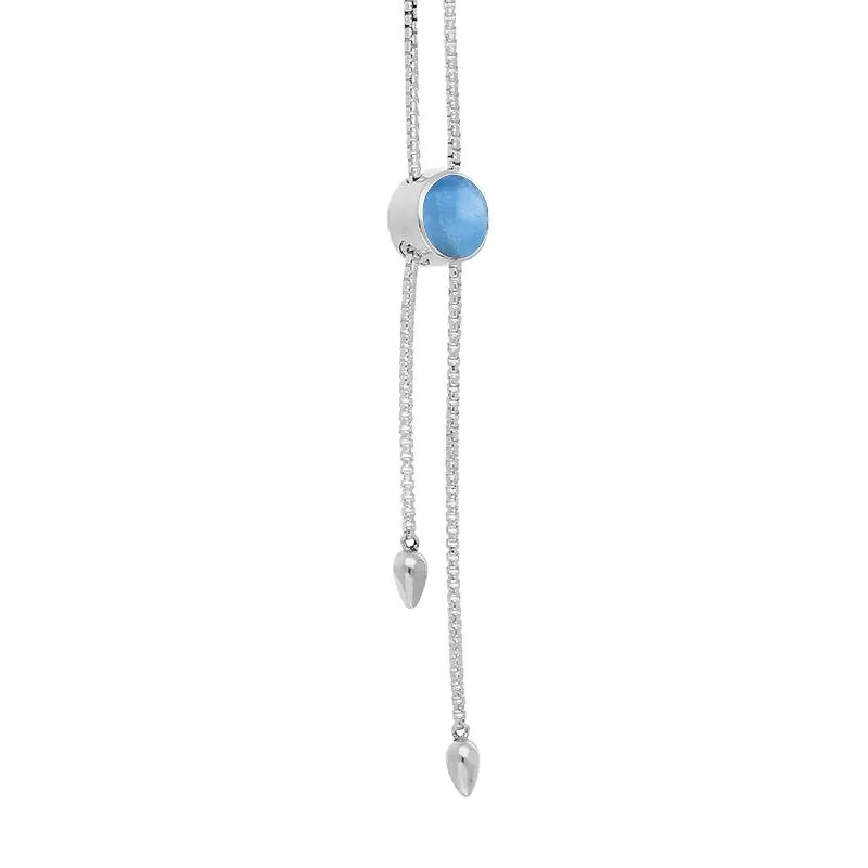 Sterling Silver Aquamarine Lineaire Round Stone Adjustable Necklace