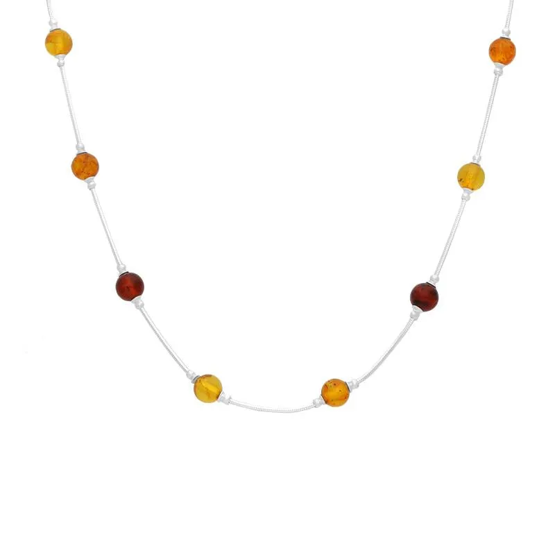 Sterling Silver Baltic Amber Link Bead Necklace