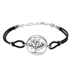 Sterling Silver Bauxite Cord Round Large Leaves Tree Of Life Bracelet