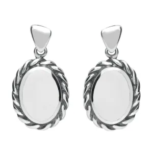 Sterling Silver Bauxite Oval Rope Edge Triangle Bail Drop Earrings