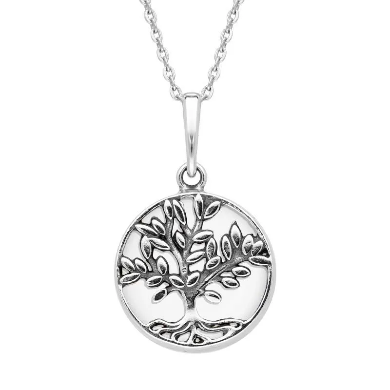 Sterling Silver Bauxite Small Round Large Leaves Tree of Life Necklace
