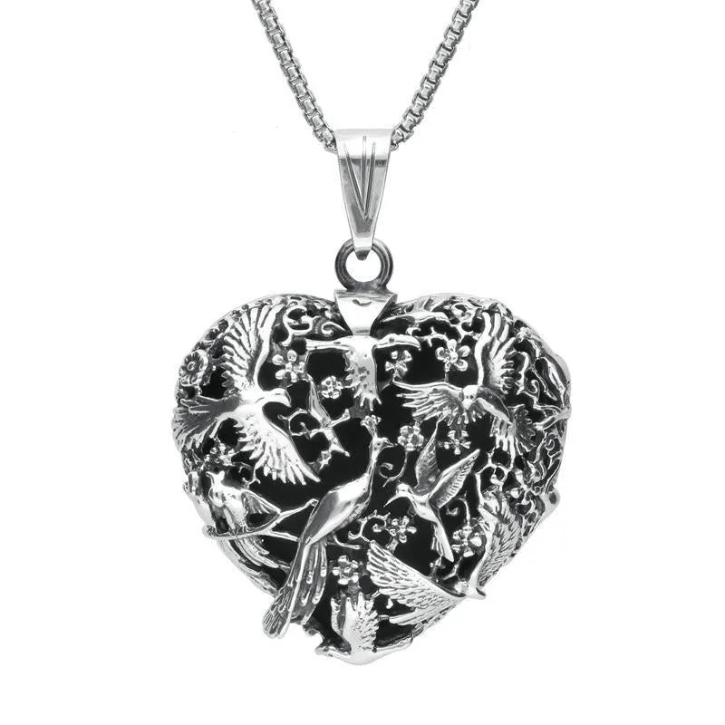 Sterling Silver Bird Heart Large Locket Necklace