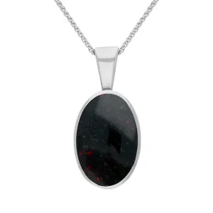 Sterling Silver Bloodstone Oval Necklace