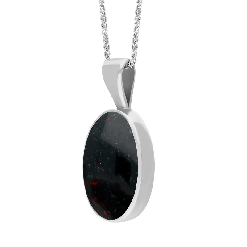 Sterling Silver Bloodstone Oval Necklace