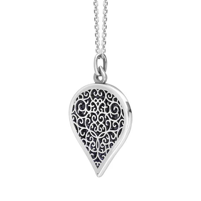 Sterling Silver Blue Goldstone Flore Filigree Large Heart Necklace