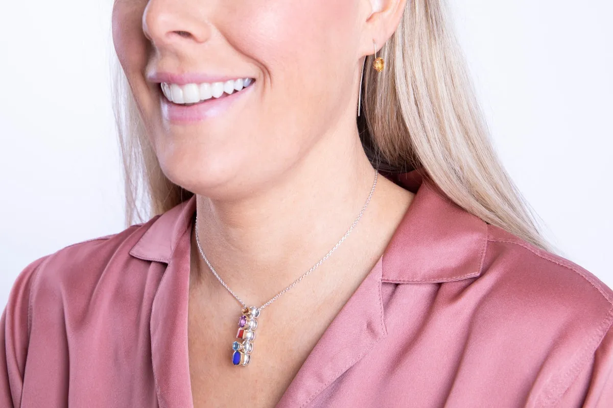 Sterling Silver Blue Goldstone Garnet Whitby Jet Amethyst Stepping Stones Four Charm Necklace