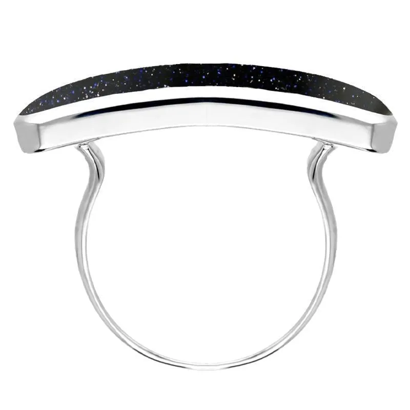 Sterling Silver Blue Goldstone Lineaire Long Oval Ring