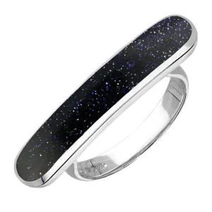 Sterling Silver Blue Goldstone Lineaire Long Oval Ring