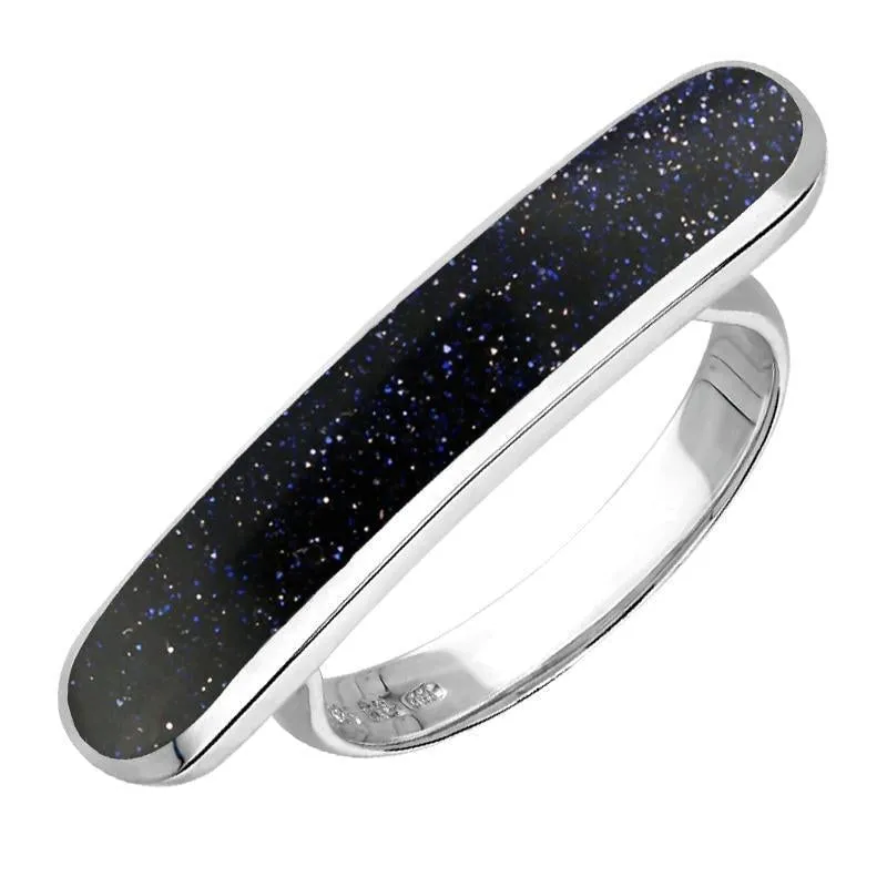 Sterling Silver Blue Goldstone Lineaire Long Oval Ring