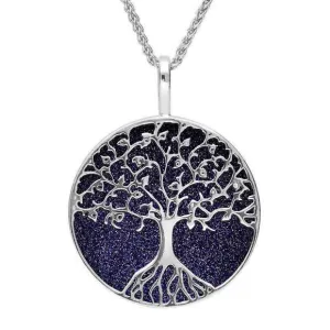 Sterling Silver Blue Goldstone Round Tree Of Life Necklace