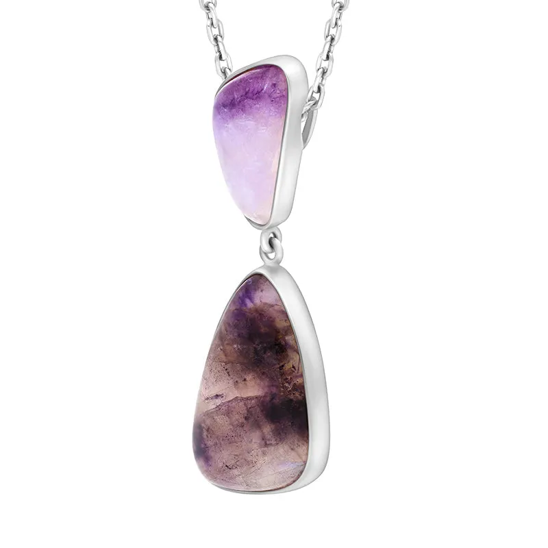 Sterling Silver Blue John 2 Stone Abstract Drop Necklace D