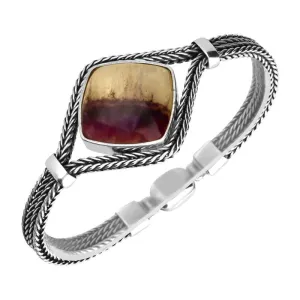 Sterling Silver Blue John 27mm Cushion Foxtail Bracelet D