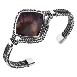 Sterling Silver Blue John 28mm Cushion Foxtail Bangle
