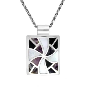 Sterling Silver Blue John and Mother of Pearl Fan Pattern Necklace