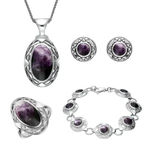 Sterling Silver Blue John Celtic Oval Four Piece Set